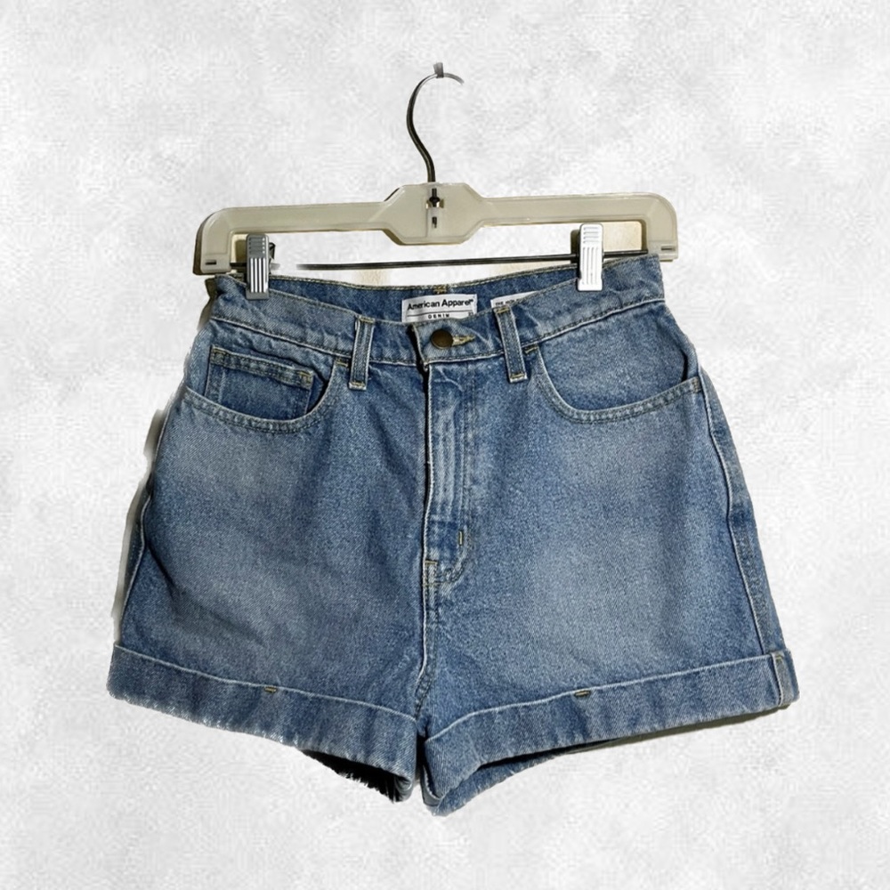 AMERICAN APPAREL high waisted cuff shorts light wash